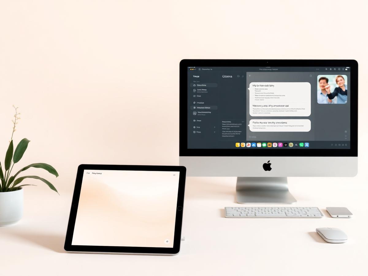 MIRA calm AI assistant interface shown across desktop and tablet